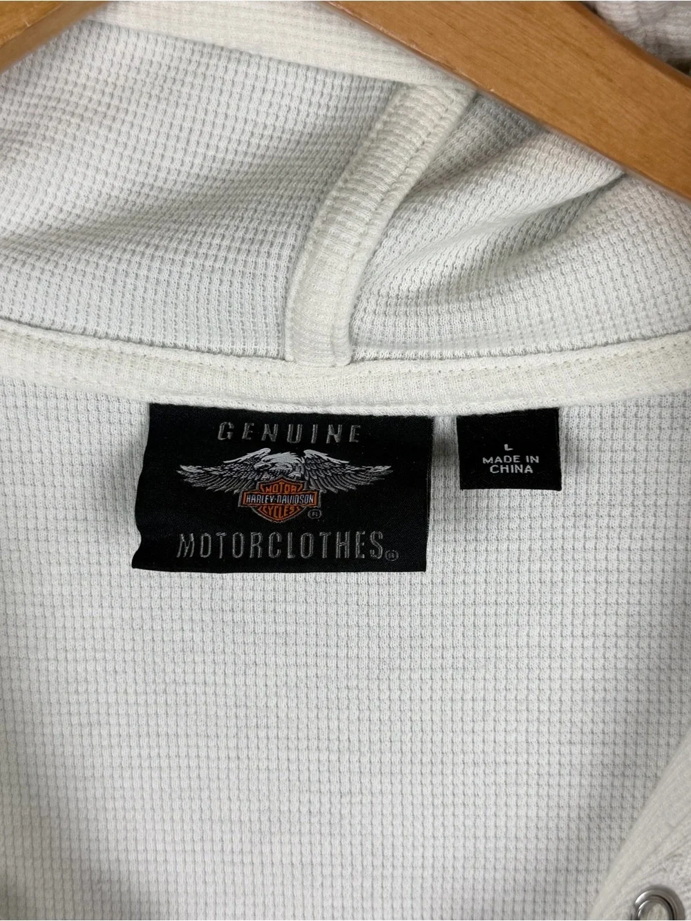 Harley Davidson White Cream Waffle Lace Up Skull Thermal Hoodie Women's Large - Picture 3 of 15